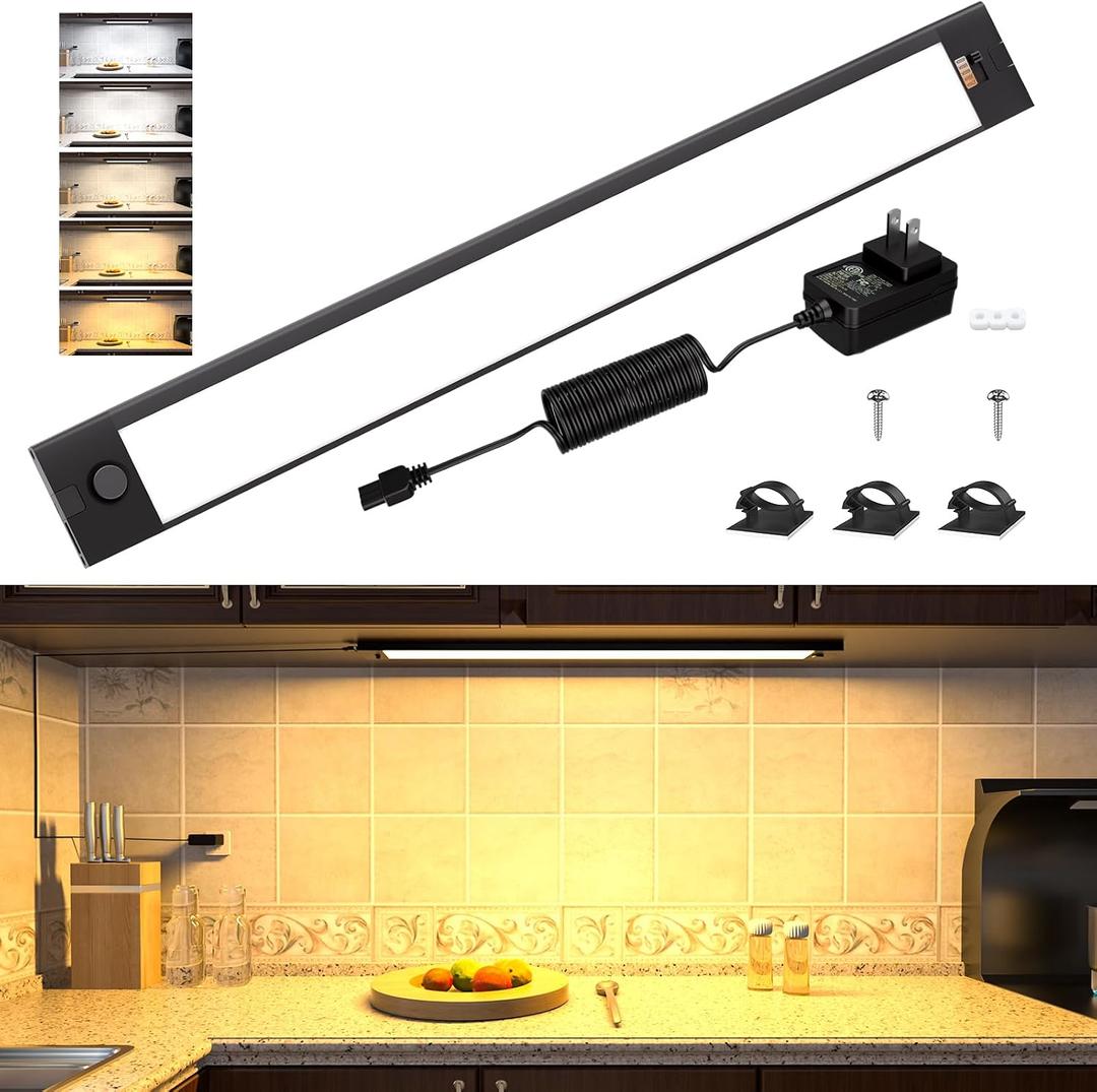 WOBANE Under Cabinet Lighting,16.5 inch Dimmable Counter Lights for Kitchen,Plug in LED Light Bar for Cupboard,Workbench,Shelf, Desk,5 Color Settings from 2700K-6000K,800 LM Super Bright