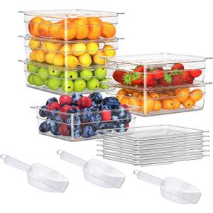 6 Pack Plastic Food Pan with Lid 1/2 Size 4 Inch Deep Restaurant Clear Food Storage Containers Polycarbonate Commercial Hotel Pans for Fruits Vegetables Beans Corns (6 PCS, 4'' Deep)