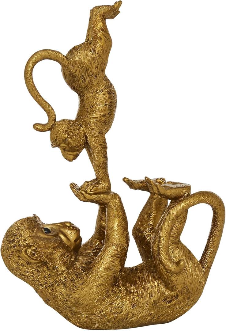 Deco 79 Polystone Monkey Decorative Sculpture Home Decor Statue, Accent Figurine 8" x 3" x 11", Gold