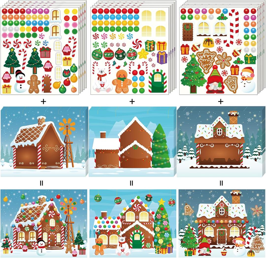 38PCS Make a Gingerbread House Stickers for Kids - Christmas Party Game/Craft/Activity/Favor/Supplies Bulk -19 Finished Products