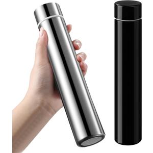 Vesici Slim Water Bottle 8.8 oz Small Stainless Steel Purse Compact Insulated Water Bottles Camping Travel Backpack Pocket Flask for Car Cold Coffee Tea(Silver, Black,2 Pack)