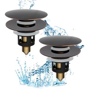 Hibbent 2 Pack All Metal Upgraded Bathroom Sink Stopper, Universal Pop Up Sink Drain Strainer, Brass Bullet Core Push Type Stopper for 1.1''~2.3''' Basin, Anti Clogging Filter, Oil-Rubbed Bronze