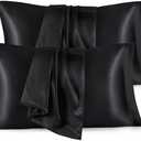 Bedsure Satin Pillowcases Standard Set of 4 - Black Silk Pillow Cases for Hair and Skin 20x26 inches, Satin Pillow Covers 4 Pack with Envelope Closure, Gifts for Women Men