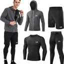 MEETYOO Mens 5pcs Men's Compression Sets Pants Long Sleeve Shirt Athletic Shorts Running Jacket (L)