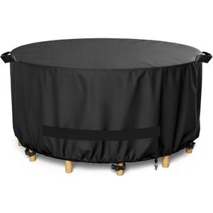 LBTING Round Patio Furniture Cover, Outdoor Table Chair Set Covers 48Dia x 28H Inches, 420D Waterproof Windproof Dust-proof UV-Resistant Furniture Cover - Black
