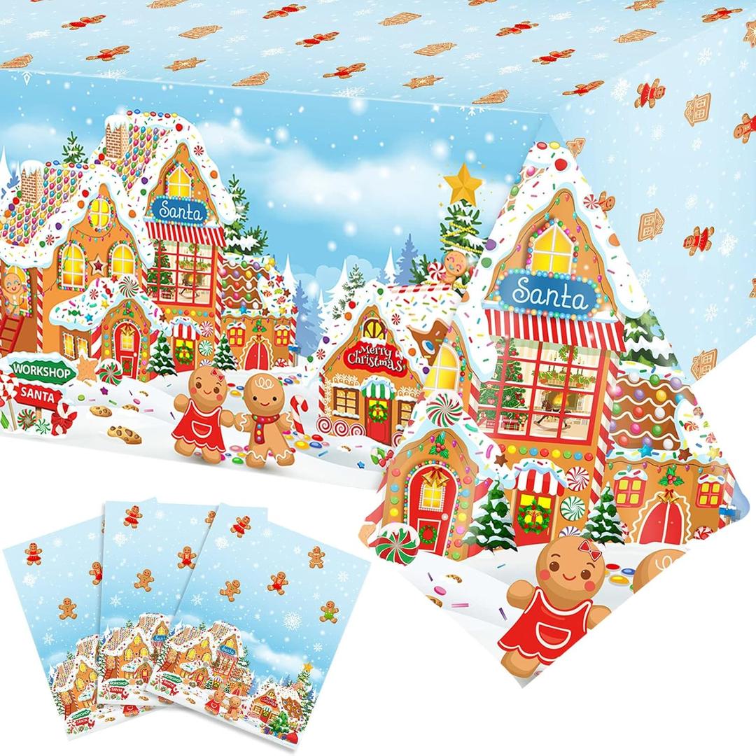 Tiamon 3 Pcs Gingerbread Man Tablecloths Plastic Christmas Gingerbread Table Covers Waterproof Xmas Table Cloths for Christmas Family Gathering Winter Holiday Birthday Party Supplies, 108 x 54 Inch
