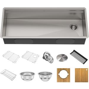 KRAUS Kore Workstation 45-inch Undermount 16 Gauge Stainless Steel Kitchen Sink, Single Bowl Kitchen Sink with Accessories, KWU120-45