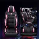 BGYFDU03 Seat Cover 5-Seater Full Set, Universal Type, Suitable for Most Cars Pickup Ttrucks Airbags Compatible with Synthetic Leather Car Seat Cushion Protectors (Black and Pink 02)