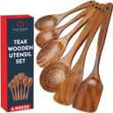 Teak Wooden Utensil Set 6-Piece - Smooth Finish Wooden Spoons for Cooking - Comfortable Grip, Non Scratch Premium Kitchen Wooden Cooking Utensils Set Teak Wood Cooking Utensils