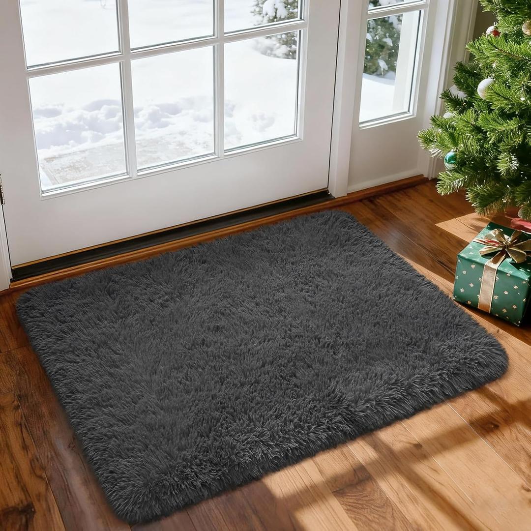 Orhanie Fluffy Area Rugs 35" x 23" Grey