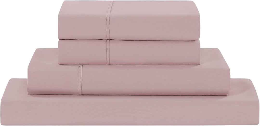 Modern Threads Soft Microfiber Solid Sheets - Luxurious Microfiber Bed Sheets - Includes Flat Sheet, Fitted Sheet with Deep Pockets, & Pillowcases Cameo Rose Queen