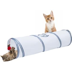 Sheldamy Cat Tunnel, 2-Way Cat Tunnels for Indoor Cats, Collapsible Cat Play Tunnel, Interactive Toy Maze Cat House with 1 Play Ball for Cats, Puppy, Kitty, Kitten, Rabbit (White & Grey) Sheldamy Cat Tunnel, 2-Way Cat Tunnels for Indoor Cats, Collapsible Cat Play Tunnel, Interactive Toy Maze Cat House with 1 Play Ball for Cats, Puppy, Kitty, Kitten, Rabbit (White & Grey)