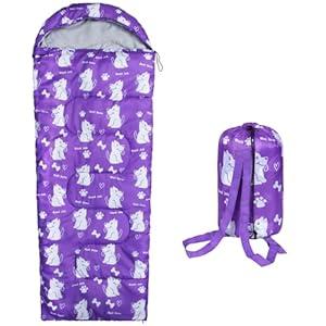 Kids Sleeping Bags - Camping Sleeping Bags with Carry Bag - Compact Sleeping Bag for Hiking, Backpacking 3 Season Warm & Cool Weather, Lightweight Waterproof Outdoor Travel for Boys Girls (Purple)