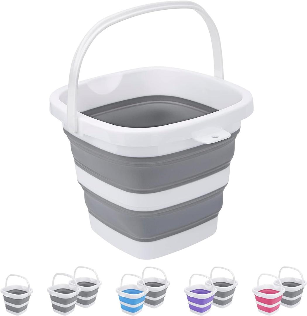 Collapsible Bucket, 5L 1.3Gallon Small Cleaning Mop Buckets for Household Outdoor Car Washing Tub Plastic Foldable Portable Camping Beach Sand Water Pot Pail Space Saving Square, Grey