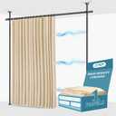 JILRON No-Drill Room Divider Curtains Set: Includes 106" W x 84" L Beige Curtain 2-Panel & Adjustable Pole Brackets (72-200" W x 43-120" H Adjustable Range)