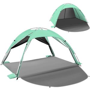 Beach Tent Sun Shelter for 34 People, UPF 50+ Beach Tent with Breathable 4-Door Design, 8.0mm Fiberglass Poles, Portable Sun Shade Canopy for Camping & Outdoor  Green