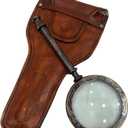 Antique Henry London Marine Handheld Magnifying Glass Astrologers Leather Case Brass Instrument Map or Coin Reading Lens Brown Vintage Magnifier