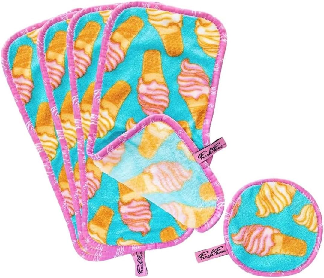 CAMPANELLI FreshFace Makeup Remover Towels | Ultra-Soft Reusable Microfiber Cloths, Chemical-Free Makeup Remover Towel for All Skin Types with Gentle Cleansing & Eco-Friendly | 5-Piece Set (Ice Cream)