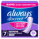 Always Discreet Adult Incontinence Pads for Women, Ultimate Extra Absorbency, Long Length, Postpartum Pads, 104 Count (4 Packs of 26)