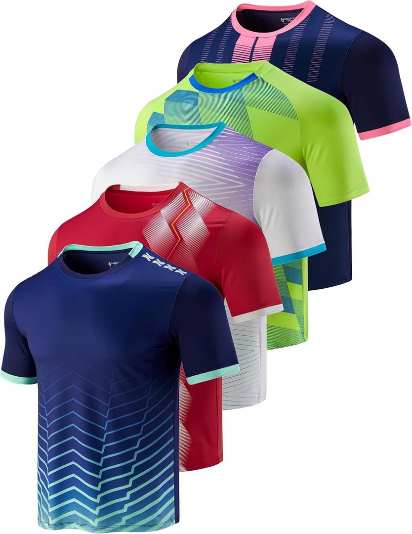 5 Pack Mens Active Quick Dry Crew Neck T Shirts | Athletic Running Gym Workout Short Sleeve Tee Tops Bulk (Large, Red/Lime/Navy/White/Navy Blue)