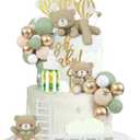 44 PCS Green Bear Cake Toppers - Mini 3D Bear BABY Letters Milk Bottle Green Gold Foam Balls Cake Toppers for Boy Girl Birthday Party Baby Shower Cake Decorations