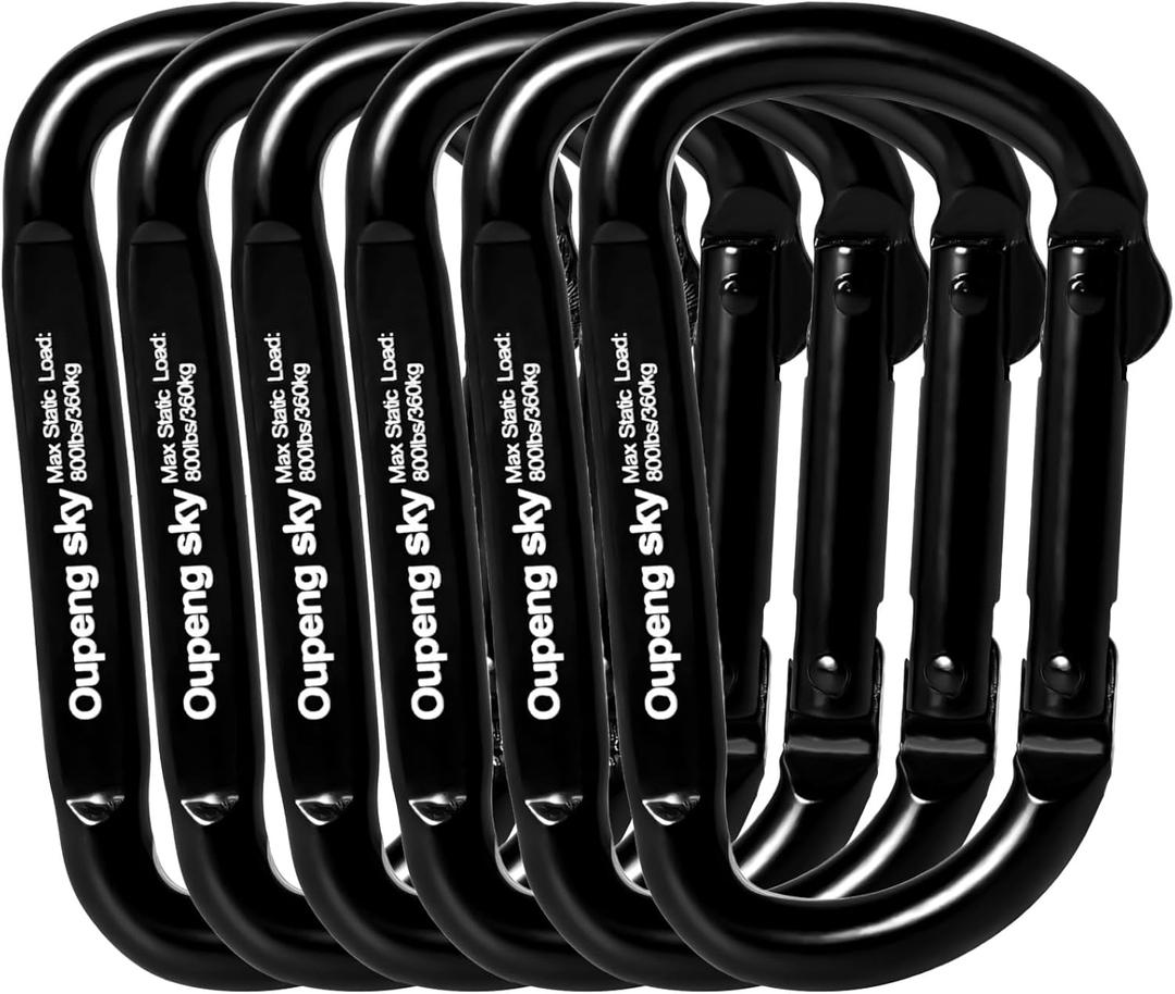 6PCS Carabiner Clip - Heavy Duty Iron Carabiners 800lbs Carabiner D Ring Shape, Key Chain Clip Hook, Keychain Clip, Multipurpose for Camping, Hiking, Backpacking or Other Outdoor Activities, Black.