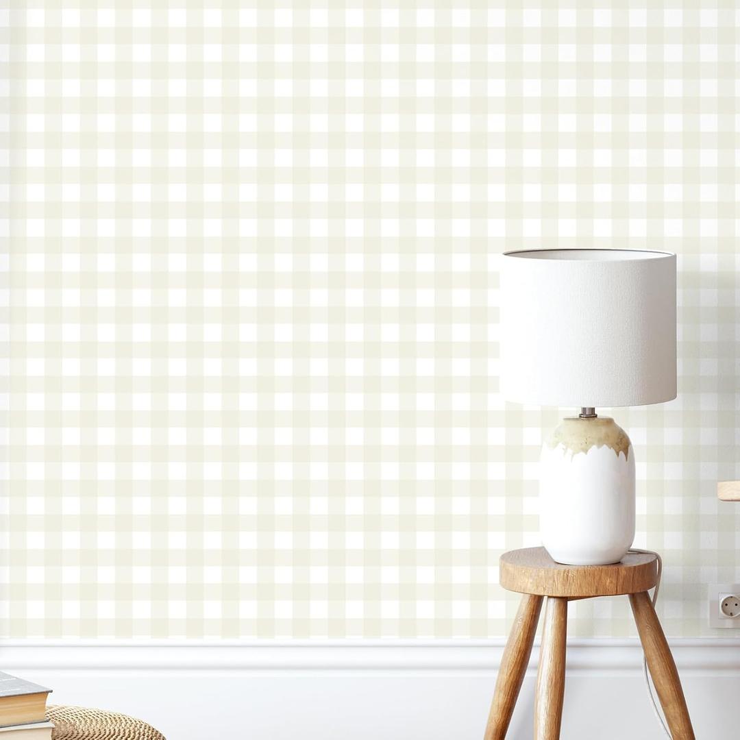 Cohoo Home Plaid Wallpaper Peel and Stick Wallpaper Boho Plaid Contact Paper for Cabinets Drawers Gingham Checkered Neutral Contact Paper Self Adhesive Removable Bathroom Waterproof 17.3inW 78.7inL