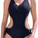 LXheysea Women's Strappy Cutout One Piece Swimsuit Mesh Monokini Bathing Suit, L