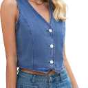 LookbookStore Denim Vest for Women Trendy Sleeveless Cropped Stretchy Jean Vests Top Summer Casual Button Wasitcoat Tops (XL)