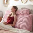 Headboard Pillow + A Long Neck Roll Pillow Body Pillow，Faux Fur Headboard Wedge Pillow with Removable Cover (Pink, Full：54x8x20 inches)