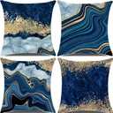 Blue Throw Pillow Covers 18x18inch, Set of 4 Decorative Soft Accent Pillows Covers, Blue and Gold Square Cushion Covers for Living Room Decor Sofa Couch Pillow Cases