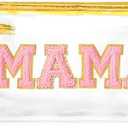 CY2SIDE MAMA Clear Makeup Bag - Pink MAMA Letter Patch Cosmetic Bag with Handle for Travel PVC Zipper Clear Toiletries Waterproof Portable Travel Organizer Case Mother's Day Gift Gold, Pack of 2