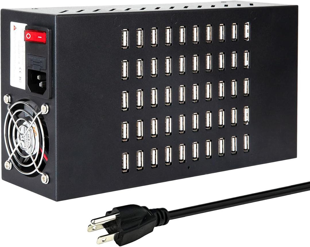 50 Port 200 Watt (40A) USB Charging Station, USB Fast Charger with Intelligent Protection, Multiple USB Desktop Chargers, Suitable for Hotels, Shops, Schools, Shopping malls