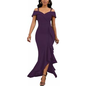 2025 Women's Sexy Elegant Formal Dress Sleeveless Wedding Guest Bride Dresses (Medium, Purple)