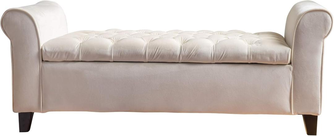 Christopher Knight Home Keiko Velvet Armed Storage Bench, Ivory, 19.5"D x 50.00"W x 19.25"H