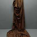 Summer Satin Halter Neck Backless Slit Midi Dresses Elegant Cowl Back Ruched Wedding Guest Maxi Dress for Women, S