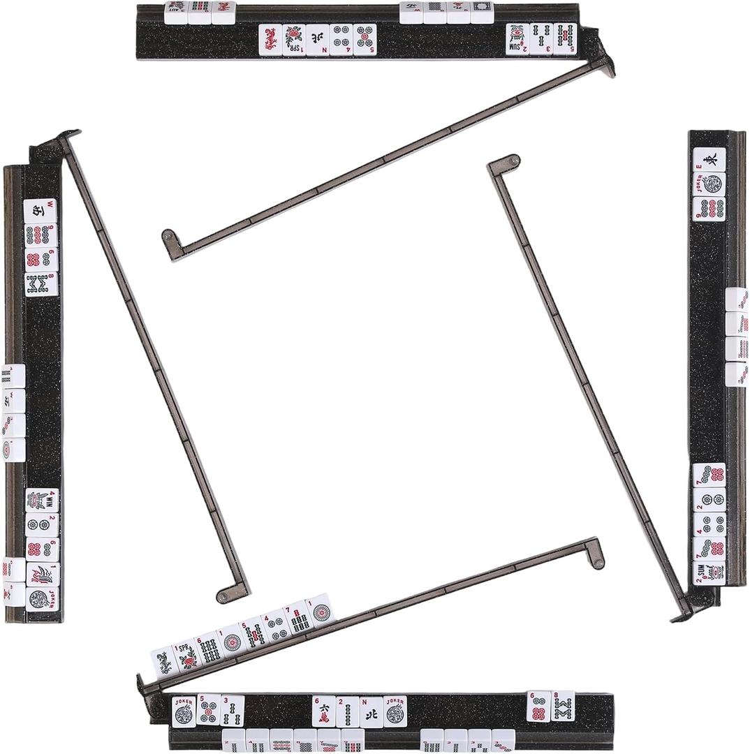 Mahjong Racks with Pushers, Anti-Slip Design Clear All-in-One Mahjong Racks and Pushers - Modern American Mahjong Tile Racks Set of 4 (Bling Grey)