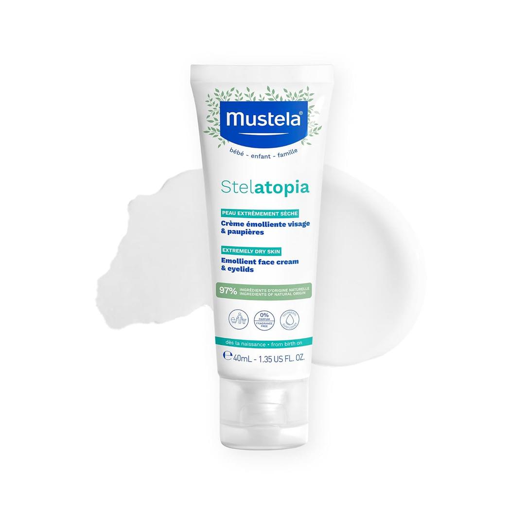 Mustela Stelatopia Eczema-Prone Skin Emollient Baby Face Cream - Face Moisturizer with Natural Avocado & Sunflower Oil - Fragrance-Free - 1.35 Fl Oz (Pack of 1) BBD: 02/2027