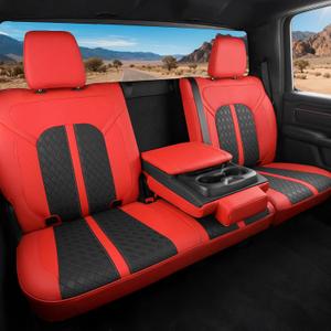 Leather Car Seat Covers for Dodge Ram 1500 4 Door 2019-2026 Crew Cab, Custom Fit Truck Seat Protectors Full Set, Red Black (Bucket Seat with Reclining Rear Seat)