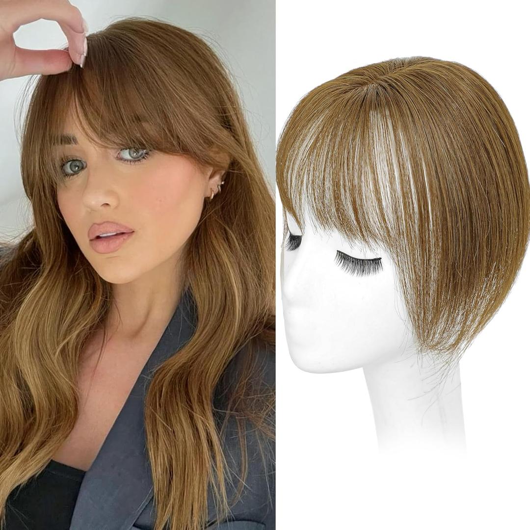 Hair Toppers for Women Real Human Hair - 360 Coverage Browns Clip In Topper with Bangs for Thinning Hair Upgraded 59 cm Silk Base Ideal for Everyday Use