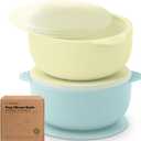 KeaBabies 2-Pack Baby Bowls with Suctions, Lids - Silicone Toddler Suction Bowls for Baby Boy, Girl, Kids, Food Grade Silicone, BPA-Free, Dishwasher Safe, Toddler Eating Essentials (Pastel Sky)