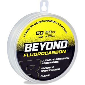 Beyond Fluorocarbon Leader Fishing Line - 100% Pure Fluorocarbon Leader Material - Highly Abrasion Reistant - Invisible Underwater- Shock Resistant - Incredible Knot Strength 50 Yard Spool