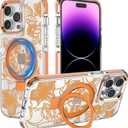 XIZYO Magnetic for iPhone 13 Pro Max Case Floral Flower Cute [Compatible with MagSafe] Magnetic Ring Stand Clear Rose Women Girly Kickstand Shookproof Case 6.7 Inch-Orange