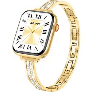 Adorve Slim Gold Bands Compatible with Apple Watch Bands for Women 38mm 40mm 41mm 42mm 44mm 45mm 46mm, Cute Dressy Thin Bracelet Stainless Steel Metal Strap for iWatch Bands Series 11 10 9 8 7 6 5 4 3 SE