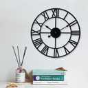 Large Wall Clock 32 Inch Black Roman Numerals Metal Clock Battery Operated Silent Non-Ticking Decor Clock Modern Round Oversize Wall Clocks for Home, Hotel, Office, Bedroom (Black, 32inch)