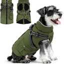 Dog Winter Coat with Harness Built-in | Waterproof Dog Jacket with Zipper & Fleece Lining | Reflective Cold Weather Coat for Small Medium Large Dogs (Army Green), Size: Medium