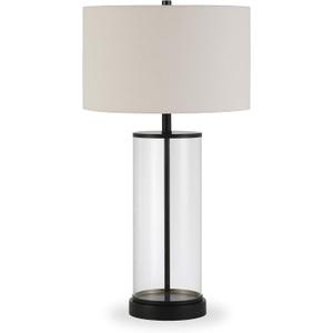 Henn&Hart 28" Tall Table Lamp with Fabric Shade in Blackened Bronze/White, Lamp, Desk Lamp for Home or Office