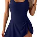 Eomenie One Piece Swimdress Swimsuits for Women Tummy Control Swim Dresses Skirt Bathing Suit (Blue, L)
