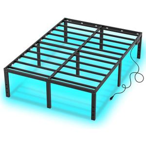 King Size Bed Frame King Platform Bed Frame with LED Lights 14 Inch Tall Mattress Base No Box Spring Needed Modern Beds with Charger Station,Anti-Sliding,Noisy Free (14 Inch, King)