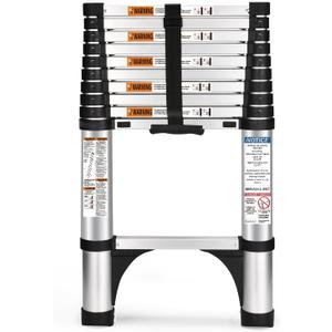 Soctone Telescoping Ladder, 10.5 FT Button Retraction Aluminum Extension Ladder with 2 Triangle Stabilizers, Multi-Purpose Ladder with Slow Down Design, 330lbs Max Capacity for House Daily Life (10.5FT ( A Button ))